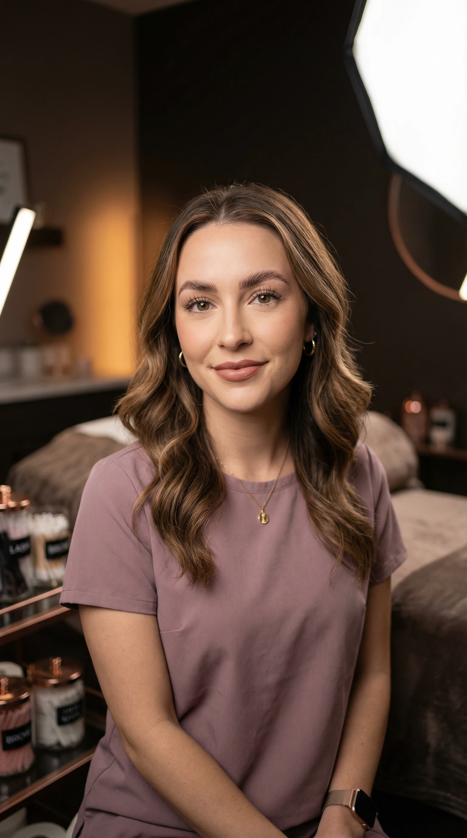 Esthetician with lash lift tools