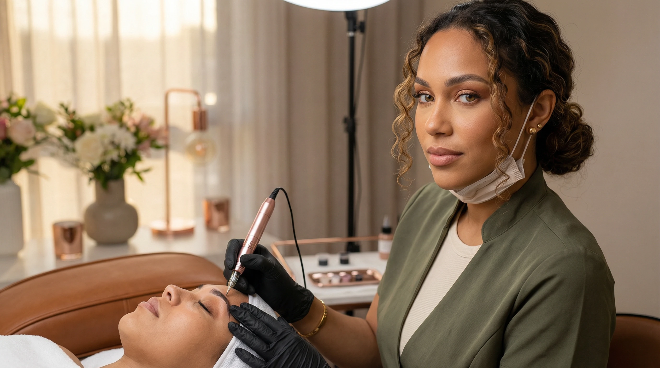 PMU artist working on client brows