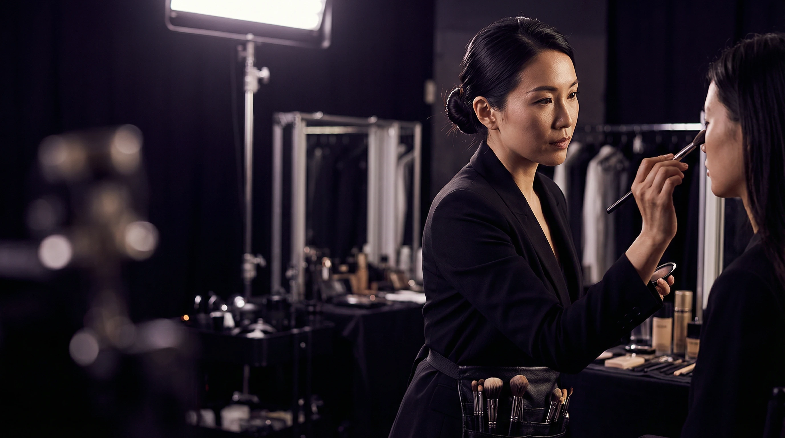 Professional makeup artist backstage