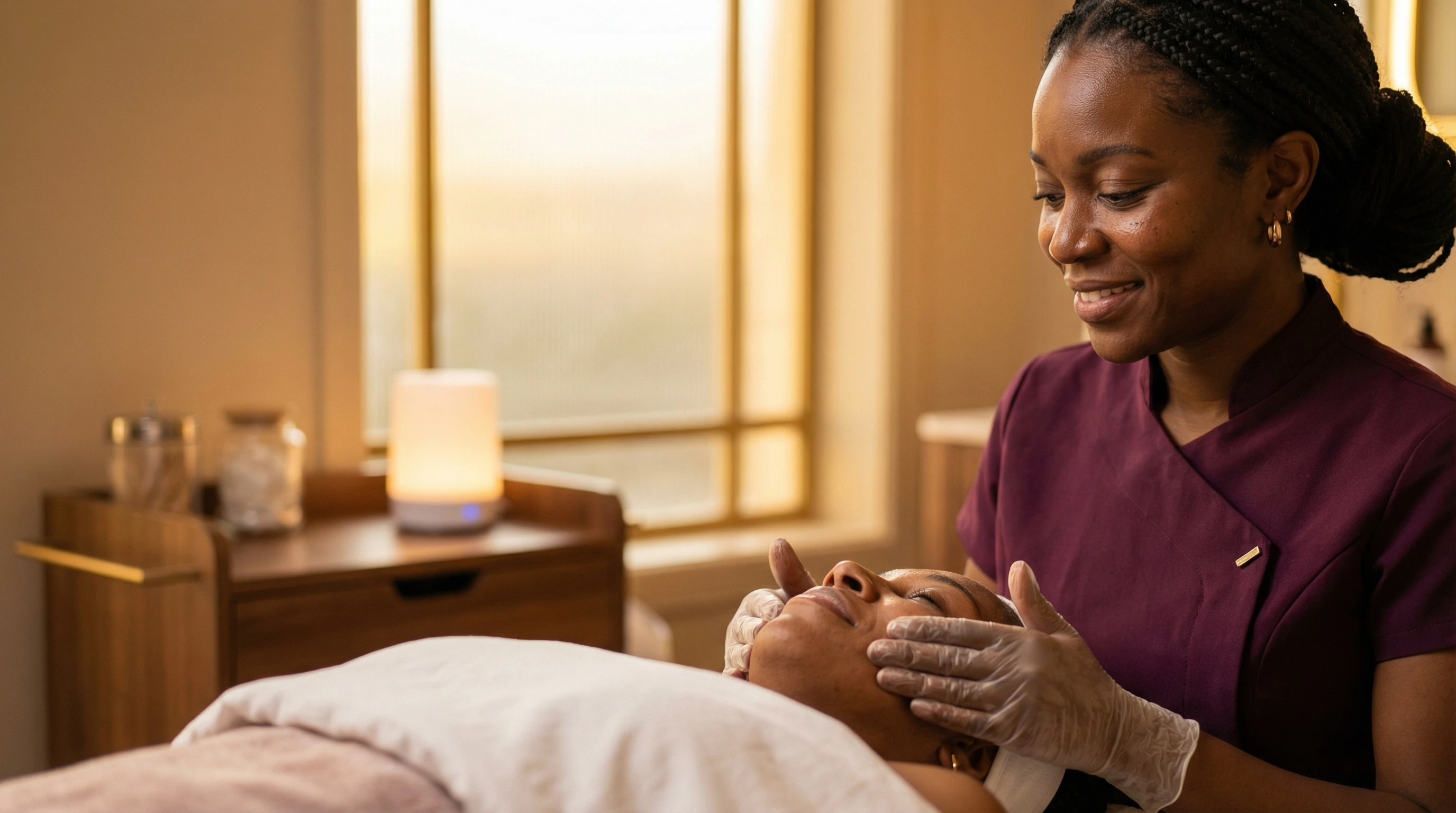 Experienced esthetician performing facial treatment